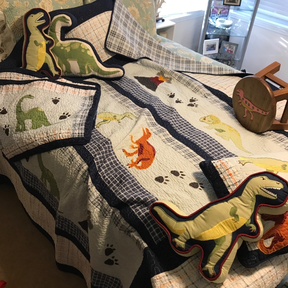 Reserved #1 Pottery Barn Quilted Dino Twin Set